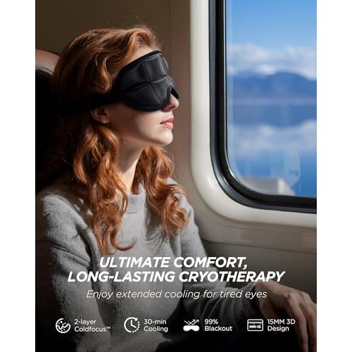 3D Cooling Sleep Mask with Double Coldfocus Gel - Frozen Cold Gel Eyes Mask with Contoured Blackout Hot & Cold Therapy for Women, Men Sleeping on Airplane Traveling for Migraine, Dry Puffy Eye,2 Packs