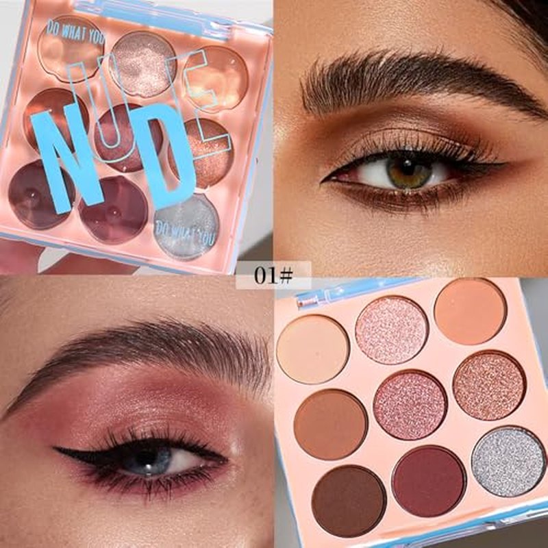 9-Color Nude Brown Eyeshadow Palette - Matte, Shimmer & Glitter