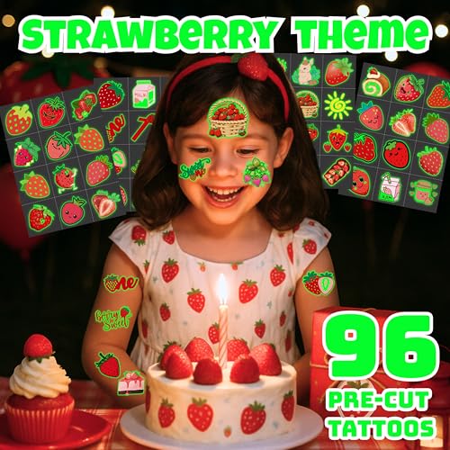 96-Piece Strawberry Temporary Tattoos for Kids Birthday Party