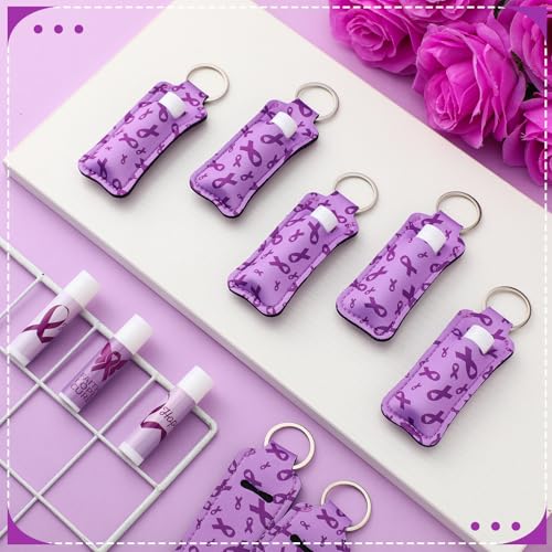 18 Set Purple Ribbon Awareness Gift Lip Balm with Holder Faith Hope Cure Support Gifts for Domestic Violence Overdose Pancreatic Cancer Alzheimer's Funeral Memorial Charity Fundraiser Supplies
