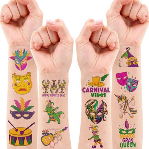 105 PCS Mardi Gras Temporary Tattoos - Party Favor Stickers