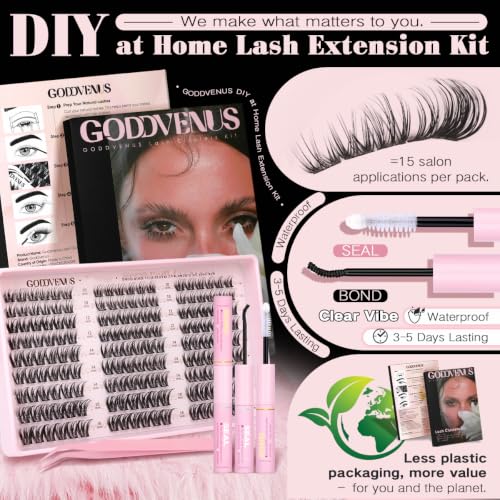 Goddvenus B-plush Lash Clusters Kit — Natural D-Curl False Eyelashes, 162 pcs with Bond & Seal