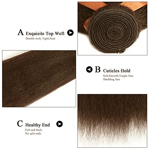 Brazilian Yaki Human Hair Bundles #4 Dark Brown 30-34 inch
