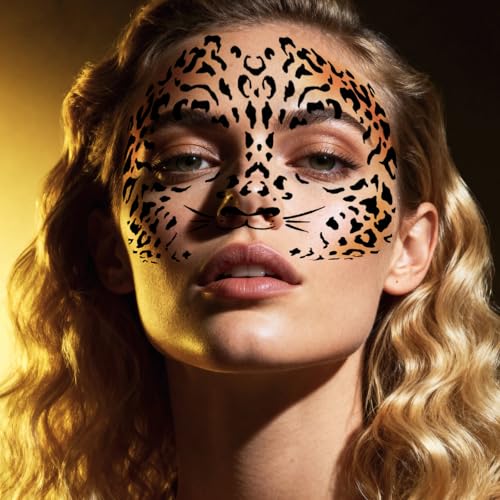 5 Sheets Metallic Gold Leopard Face Temporary Tattoos