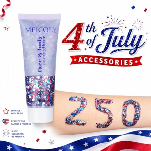 Red White Blue Patriotic Body Glitter for 4th of July