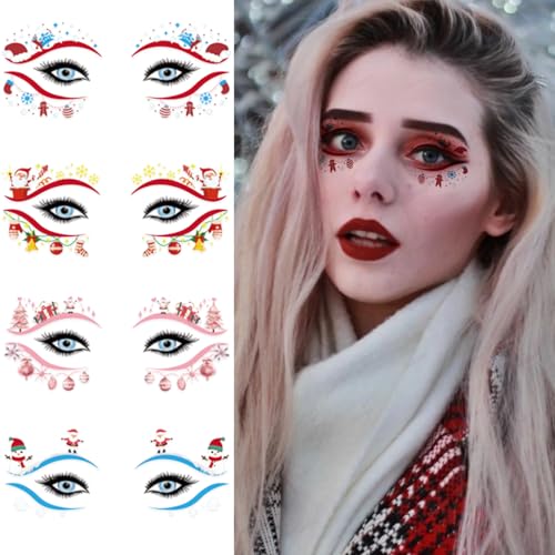Christmas Eye Shadow Stickers - 12 Pairs Festive Temporary Tattoos