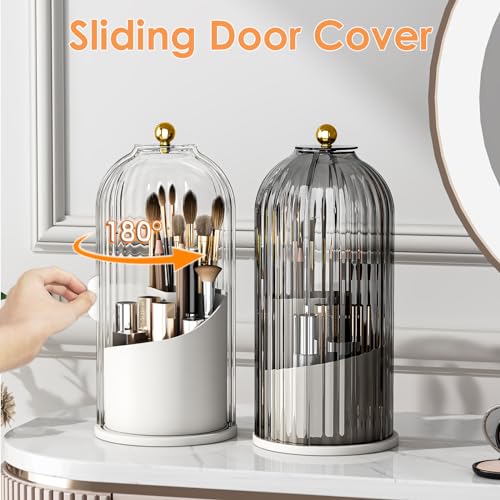 Makeup Brush Holder with Lid | 360 Rotating Dustproof Organizer