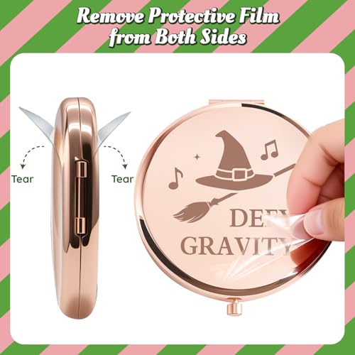 2 Pcs Witch Pocket Mirrors ? Witch Compact Makeup Mirror with Hat, Broom & Crown Wand Design, Movie or Musical Theatre Merch Stuff Gifts for Women & Girls (Rose Gold)