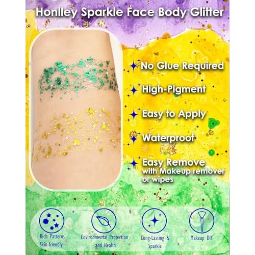 Green Face Body Glitter Stick,Waterproof Shimmer Irish St Patrick's Day Outfit Accessories for Women,Mardi Gras Rave Singer Concert Festival Mermaid Sequins Chunky Hair Glitter Paint Makeup