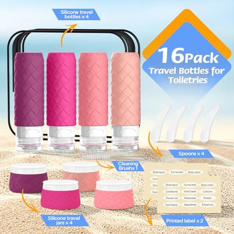 16-Piece TSA Approved Travel Bottle Set with Silicone Containers