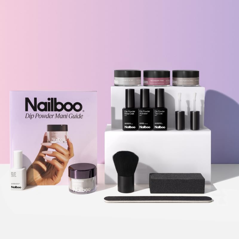 Nailboo Dip Powder Nail Kit - 3 Vibrant Colors with Base & Top Coat, Vegan, Salon Results