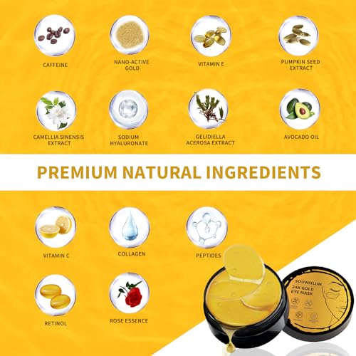 24K Gold Under Eye Patches for Puffy Eyes & Dark Circles (70Pcs)