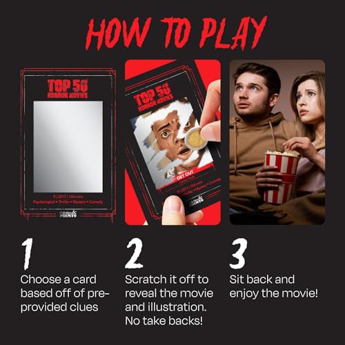Top 50 Horror Movies Scratch Off Cards - Movie Night Halloween Gift - Palettes and Prints