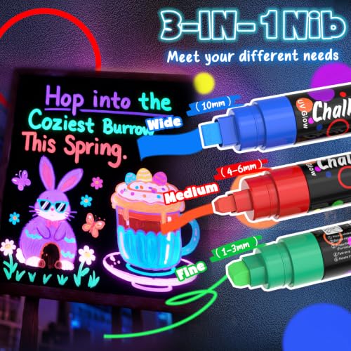 UV Neon Chalk Markers Glow in Dark, 8 Pack Liquid Chalk Pens