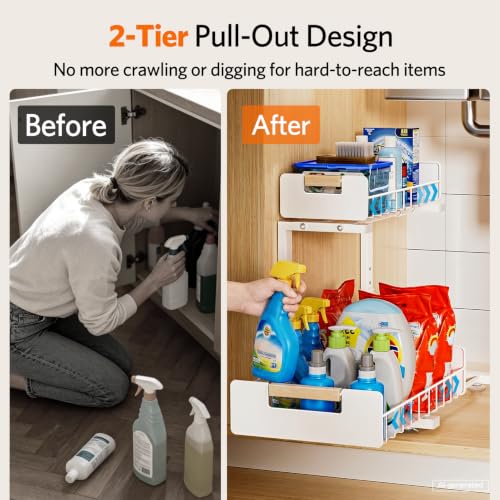 Delamu Under Sink Organizer 2-Tier Pull Out Shelf, White
