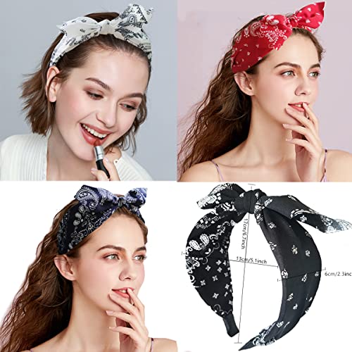 Cute Paisley Print Bow Headbands for Women - 4 Pack