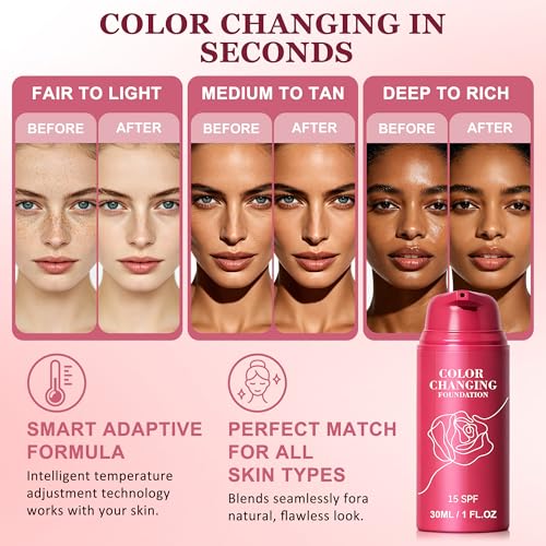 Color-Changing Foundation for All Skin Tones, Long-Lasting Liquid