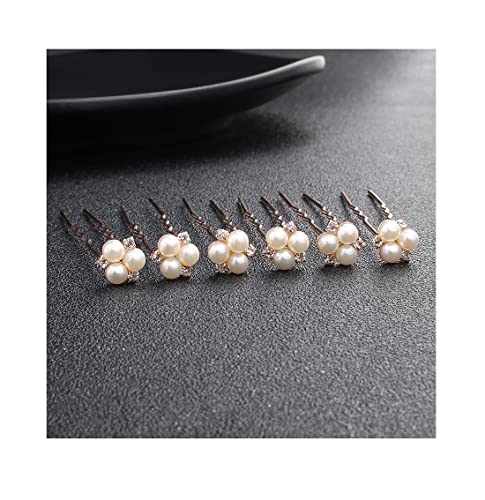 Suandsu 6 Pcs Pearl Crystal Hair Pins Bride Wedding Hair Clips Rhinestone Hair Piece Accessories for Women and Girls Rose Gold