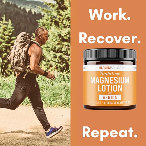 Magnum Solace Nighttime Magnesium Lotion with Arnica ? Soothing Relief & Relaxation, Highly Concentrated Magnesium for Muscles & Joints ? Apply to Legs or Feet Before Bed ? Skin-Friendly