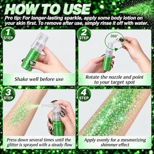 MEICOLY Green Body Glitter Spray for St Patrick's Day Festival & Stage Makeup