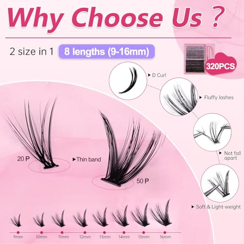 Lash Extension Kit 320pcs Clusters 9-16mm 20D 50D