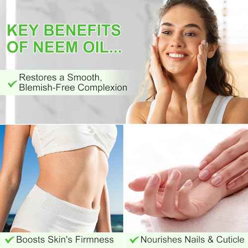 Neem Oil for Skin, Pure Natural Cold Pressing, Free of Hexane, Nourishes the Skin and Hair, Reduces Fine Lines, 2.02 Oz