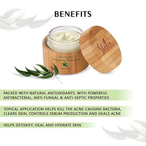 Shira Organic 15ml - Eucalyptus Tea Tree Moisturizer ? Hydrating Facial Cream for Normal to Oily Skin, Natural Skin Care with Pure Ingredients, Lightweight Daily Moisturizer for Women