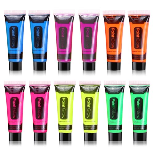 Glow in the Dark Face Paint Set - 12 Colors Neon Body Makeup