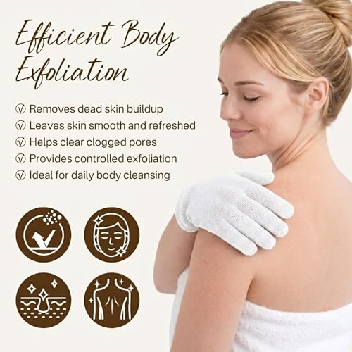 Exfoliating Gloves for Shower - 6 Pairs Body Scrub Gloves in Purple