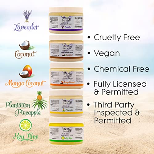 The Keys Salt Scrub -Sea Salt Scrub - Exfoliating Body Scrub with Wooden Spoon - Moisturizing Exfoliator for Hands, Foot, Bath, (12 Ounce (Pack of 3), Coconut)