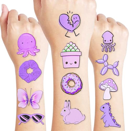 Purple Temporary Tattoos 10 Sheets 100 PCS Party Favors