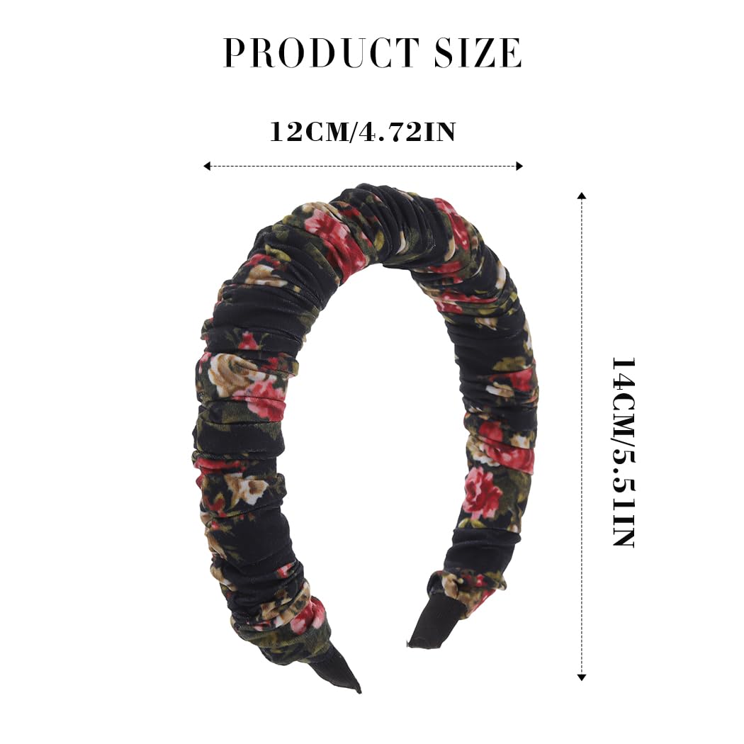 Bessney Women's Boho Headband Elastic Ruched Scrunchies Headbands Non Slip Floral Printed Hair Bands Fashion Hair Hoop Hair Accessories for Women