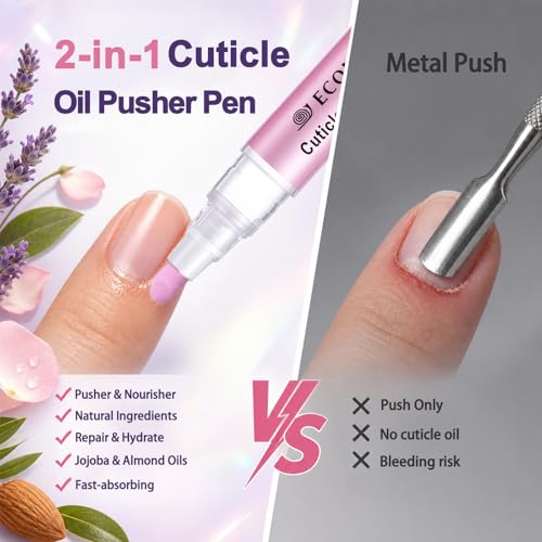 Econail Ceramic Cuticle Remover Pen & Hydrating Cuticle Oil Set, 3 Pack