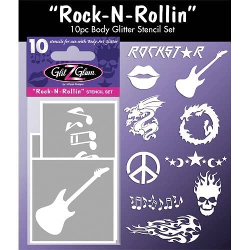 Glitter Tattoo Stencil Set - 10 Rock N Roll Designs