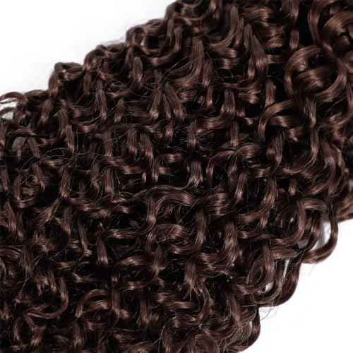 AuokMar Chocolate Brown #4 Kinky Curly Human Hair Extensions 30-34 Inch – 3 Bundles, 150g