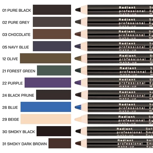 Radiant Professional Waterproof Black Eyeliner Pencil 01 - Long-Lasting & Smudge-Proof