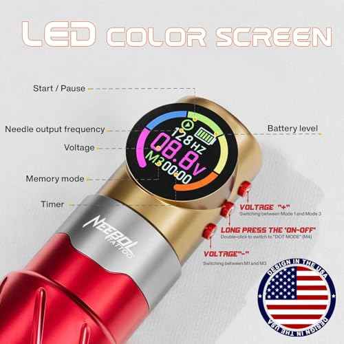 Neebol Wireless Tattoo Gun Kit ? Iron Style Tattoo Kit with LED Digital Display, 1800mAh Battery, 20PCs Cartridge Needles, Dot Mode, Complete Tattoo Machine Set for Professional & Beginner