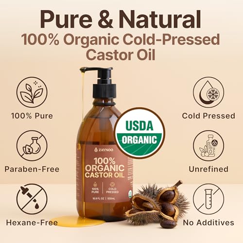 Zaynoo Organic Castor Oil 16.9oz Cold Pressed Vegan for Hair & Skin - Pack of 1