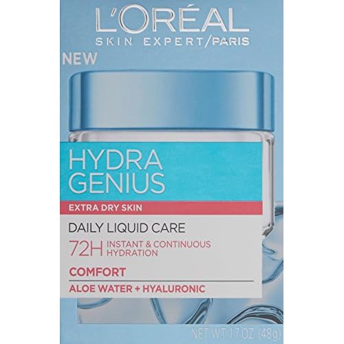 L'Oreal Paris Skincare Hydra Genius Daily Liquid Care Oil-Free Face Moisturizer for Extra Dry Skin, Hyaluronic Acid Moisturizer for Face with Aloe Water and Hyaluronic Acid, 3.04 fl. oz.