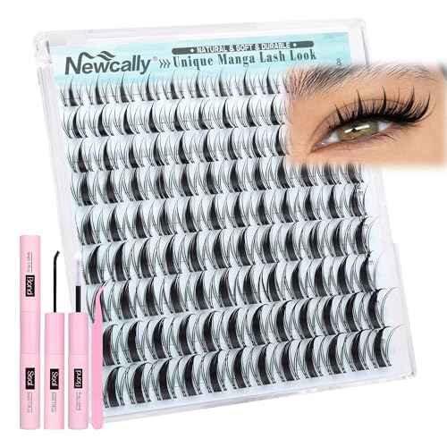 Manga Lash Clusters Kit Anime Lash Extension Kit Spiky Natural Eyelash Clusters Kit CC-curly 8-12MM Eyelash Extension Kit with Clear Lash Band Doll Eye Look by Newcally