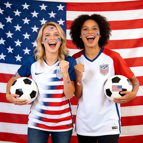 American Flag Soccer Temporary Tattoos - 55 Pieces for Soccer Party & Independence Day