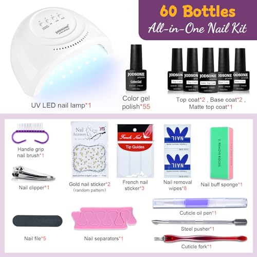 JODSONE Gel Nail Polish Kit 60 PC with UV Lamp - 55 Colors