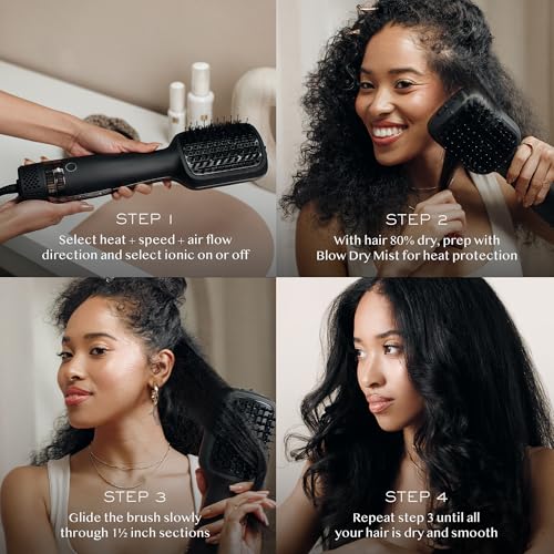 Kristin Ess Hair Volumizing Blow Dryer Brush - Blowout + Hair Straightening Brush - Ceramic + Ionic - Dry, Smooth + Volumize Hair - Flat Padel Base for Faster Blowout - 3 Wind Speeds + 4 Heat Settings