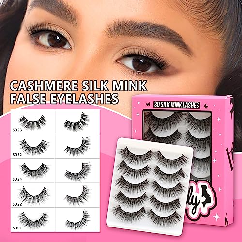 17MM Cat Eye Wispy Mink Lashes - 5 Pairs Fluffy False Eyelashes