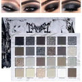 24Colors Black Grey Smokey Eyeshadow Palette, Matte Black Smoky Eye Shadow Palette, Shimmer High Pigmented Basic Black White Gray Shade Eye Black Makeup for Halloween. (24, Colors)