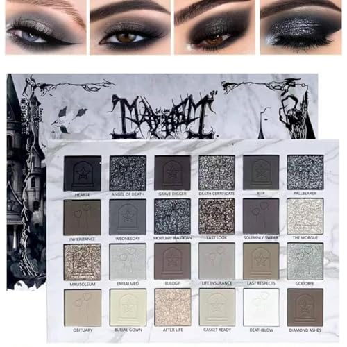 24Colors Black Grey Smokey Eyeshadow Palette, Matte Black Smoky Eye Shadow Palette, Shimmer High Pigmented Basic Black White Gray Shade Eye Black Makeup for Halloween. (24, Colors)