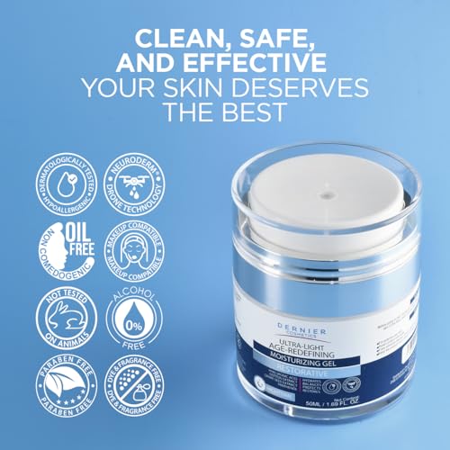 Dernier Night Moisturizer Gel for Face with Hyaluronic Acid and Pantenol ? Repairing Anti-Aging Treatment Smooths Fines Lines and Wrinkles, Moisturizes Balances Protects and Repairs (1.7 fl Oz)