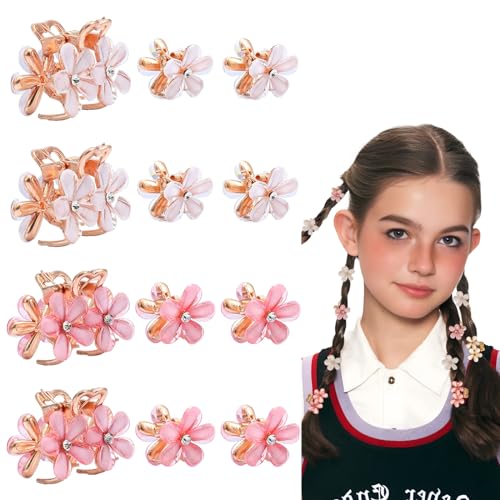 LYDZTION 12Pcs Small Flower Hair Claw Clips for Women Girls,Metal Hair Claw Clips Sparkling Barrettes Strong Hold Mini Flower Hair Clips Nonslip Rhinestone Hair Accessories for Women Girls