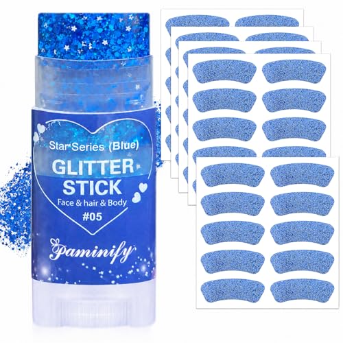 Blue Glitter Stick & Eye Black Stickers Kit - 50 Pcs Waterproof