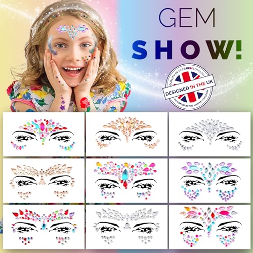 Glitter Tattoos for Kids, Glitter Tattoo kit, Face Gems, Rhinestones, Temporary Tattoos, Face Glitter Festival, face gems Stick on, Festival Accessories, face gem for Festivals,Girls Birthday Present